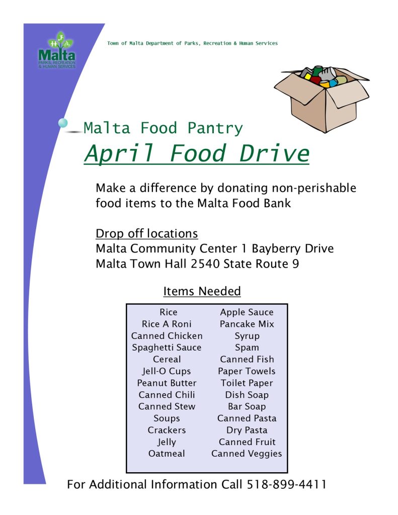promotional flyer detailing the items needed for food pantry